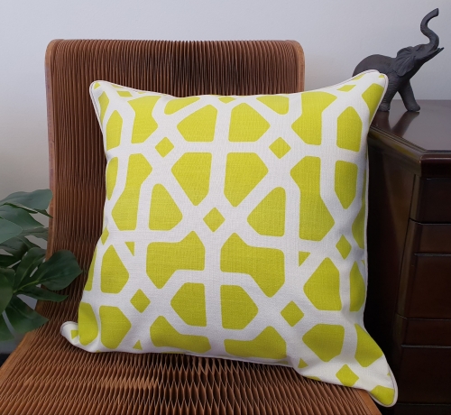 HOM-904 - Lime/white abstract cushion 45cmx45cm